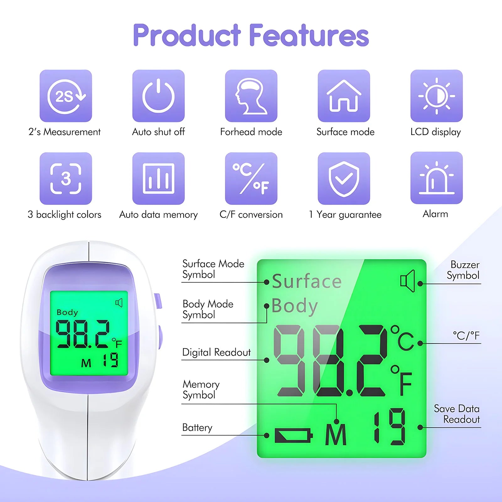 Portable Forehead Digital Thermometer Non Contact Infrared Medical Body Temperature Fever Measure Tool for Baby Adults