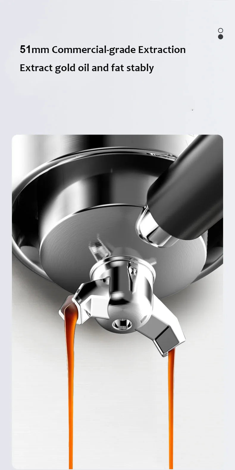 51mm stainless steel espresso machine portafilter extracting double shots of fresh, golden crema coffee.
