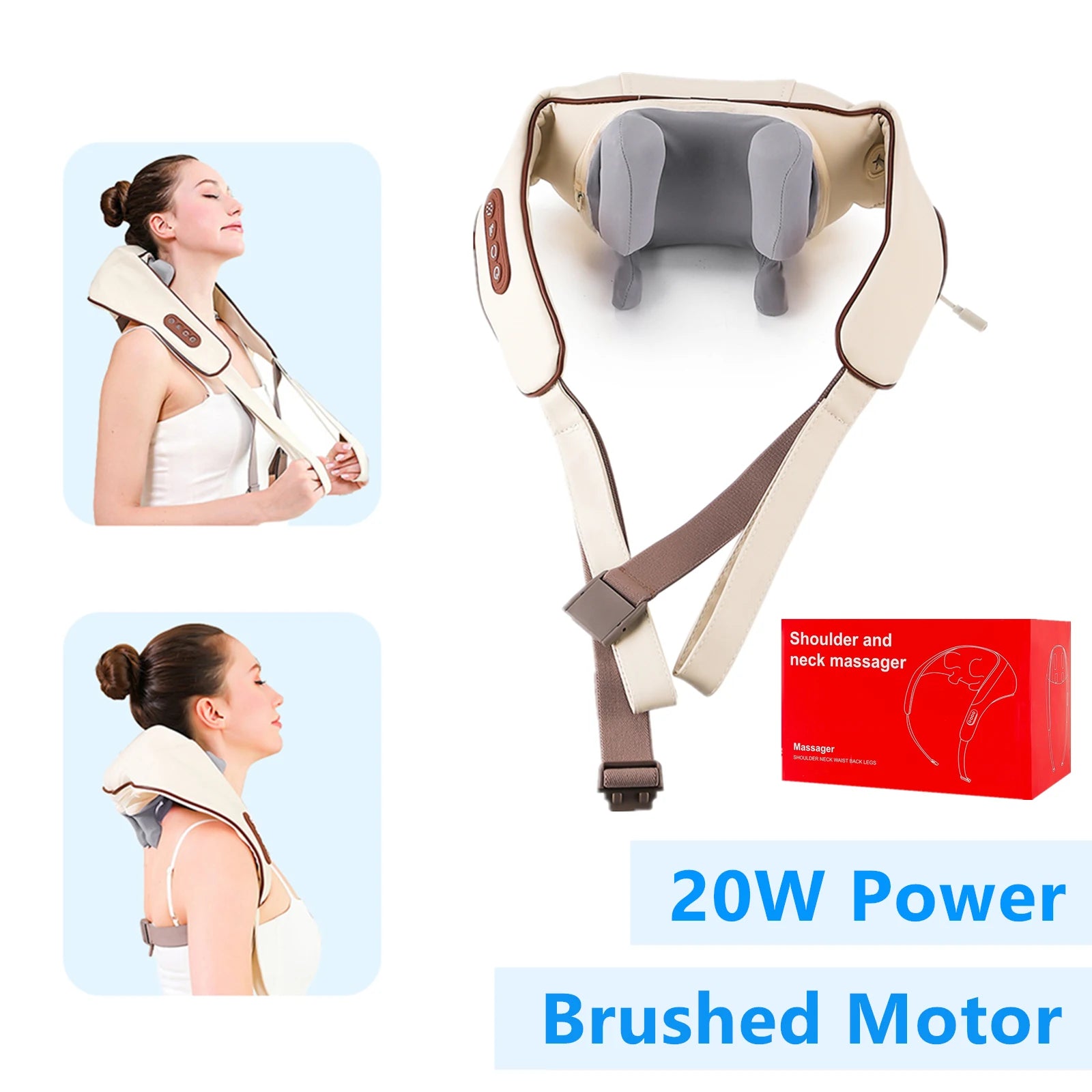 Electric Neck and Shoulder Massager - Rechargeable Deep Tissue Shawl Back Massage Instrument 20W-Brown 1 Tidesmit