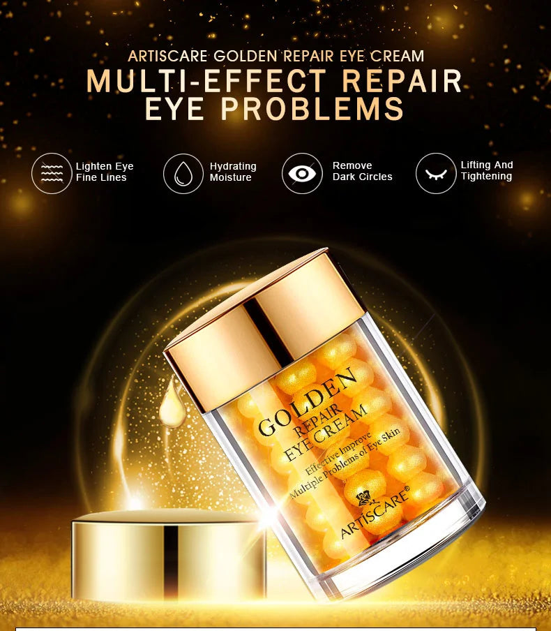 ARTISCARE 24K Gold Eye Cream set: moisturizing repair capsules for dark circles, anti-aging face essence skincare.