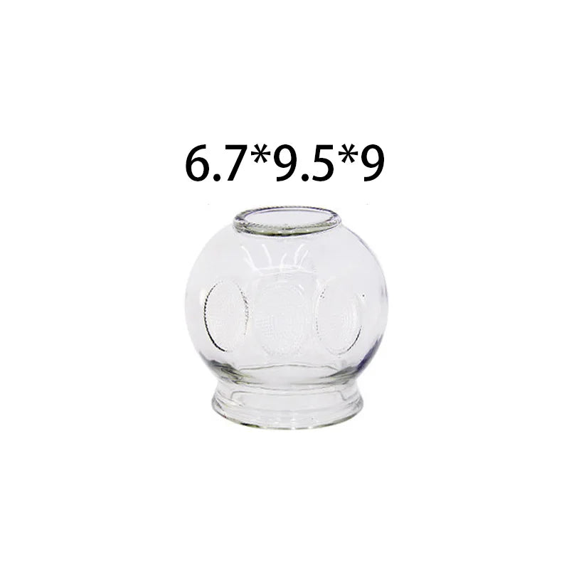 Extra thick clear glass cupping therapy cup, 6.7x9.5x9cm size, durable rounded design for professional fire cupping.