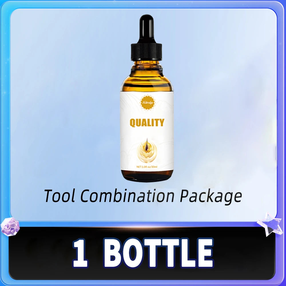 Amber dropper bottle of hair root conditioner serum for scalp massage and hair growth treatment, 30ml size.