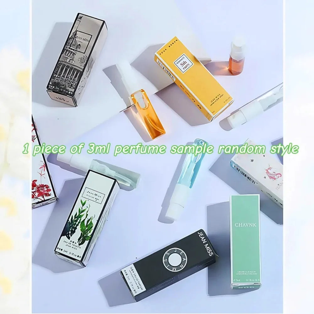 Jean Miss unisex perfume 3ml sample collection. Assorted EDP fragrance vials in sleek rectangular boxes and spray tubes.