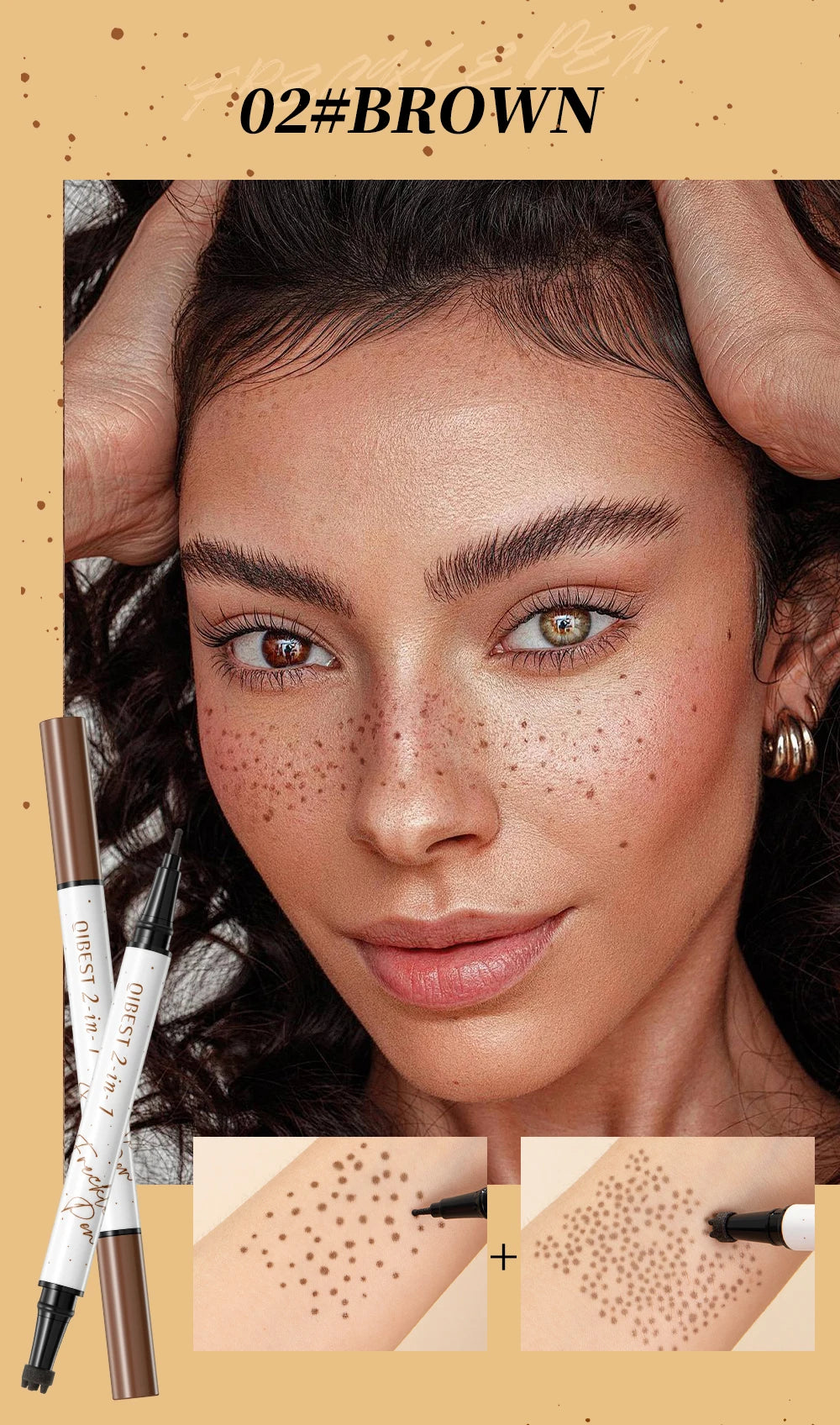 Tidesmit QIBEST double-end freckle stamp pen for natural brown faux freckles and face contouring detail view