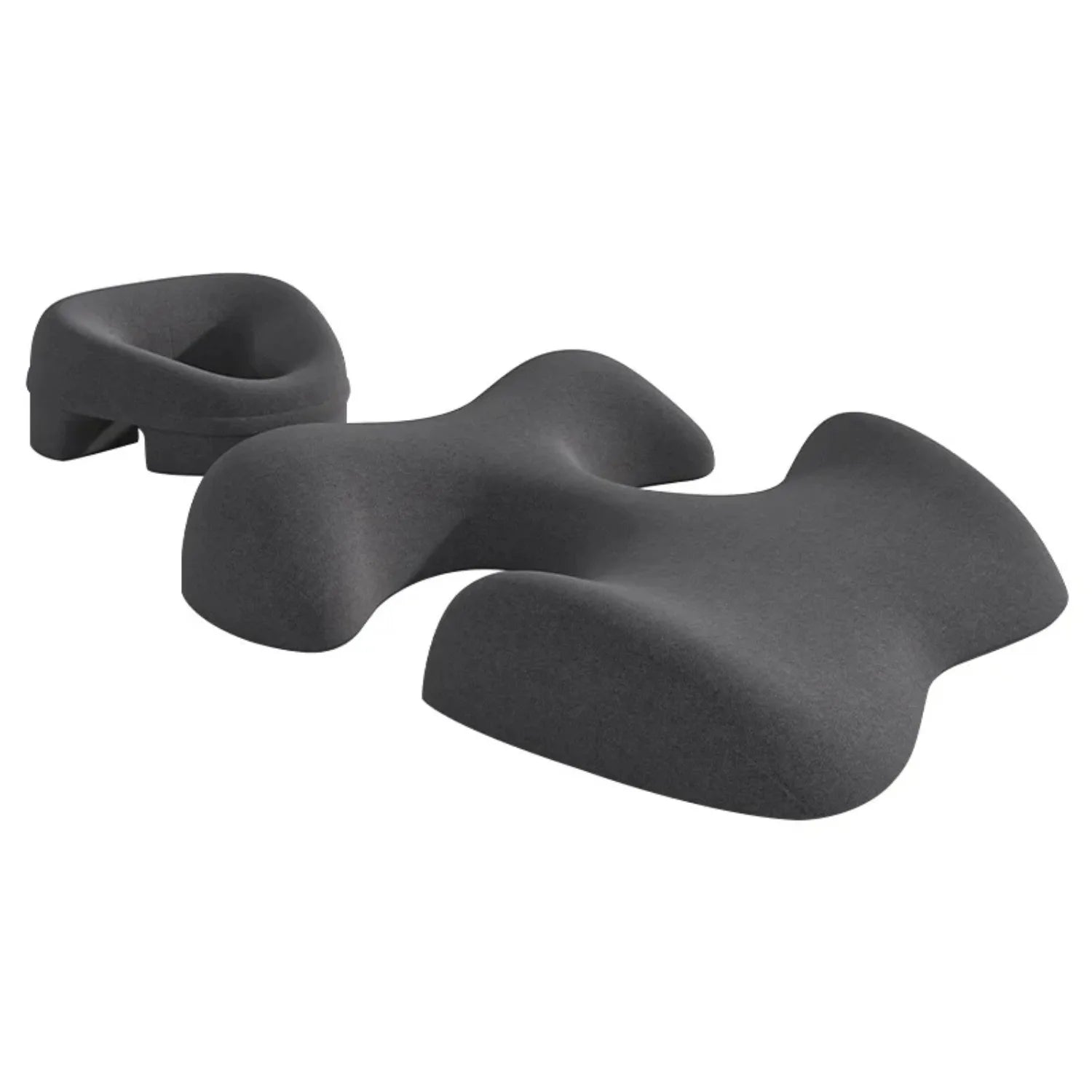 Dark gray, contoured foam facial massage cushion and chest support pad for salon prone sleeping treatments.