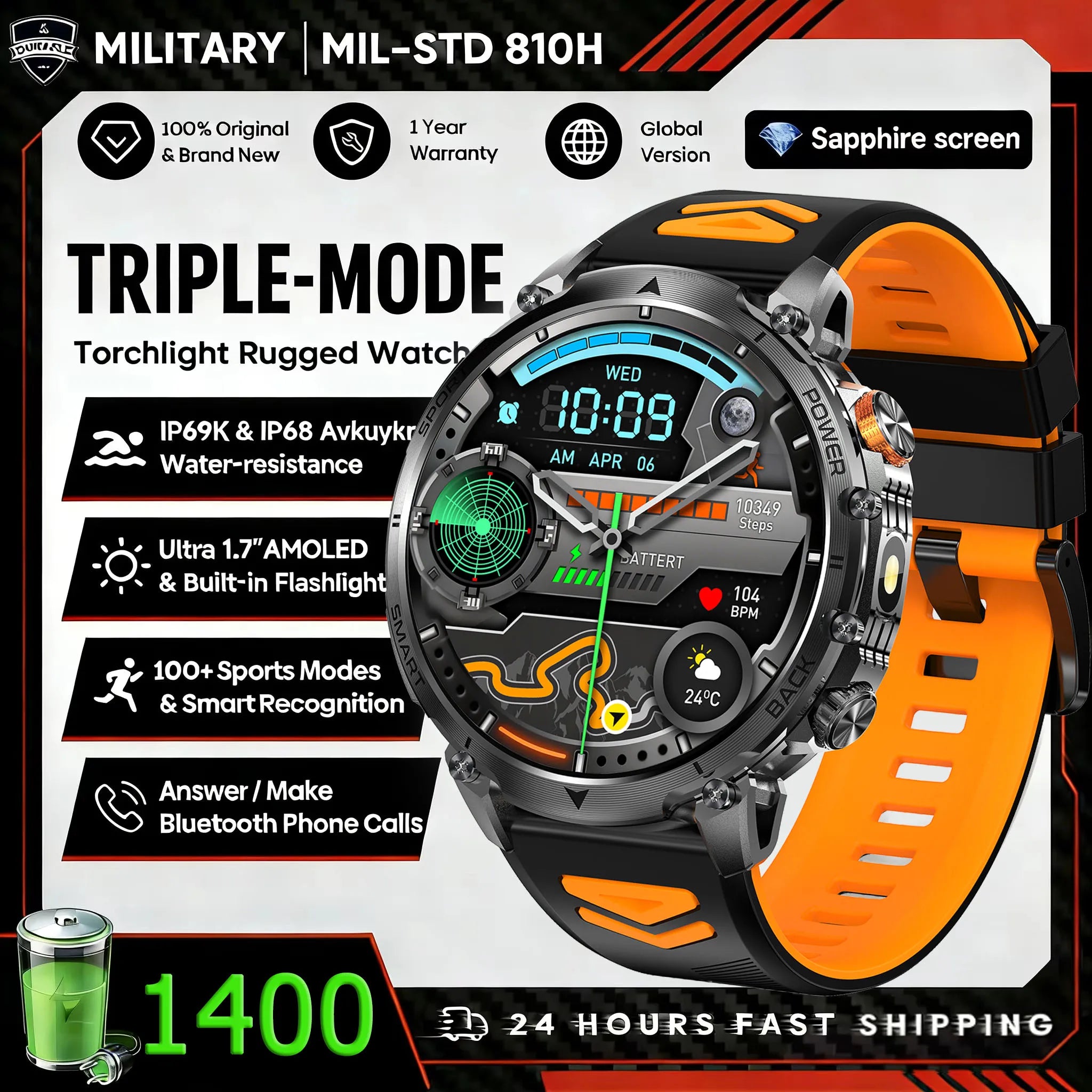 New outdoor GPS path 1.46"100+sport Bluetooth calling Smart Watch IP68 Waterproof Sports Run tracker Outdoors Compass Smartwatch