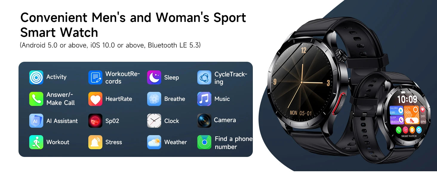 Marsyu AI-GPT Nursing Grade Health Smart Watch Body Fat Uric Acid ECG+PPG Body Fat BP HD Call Sports Smart Watch For Men Women