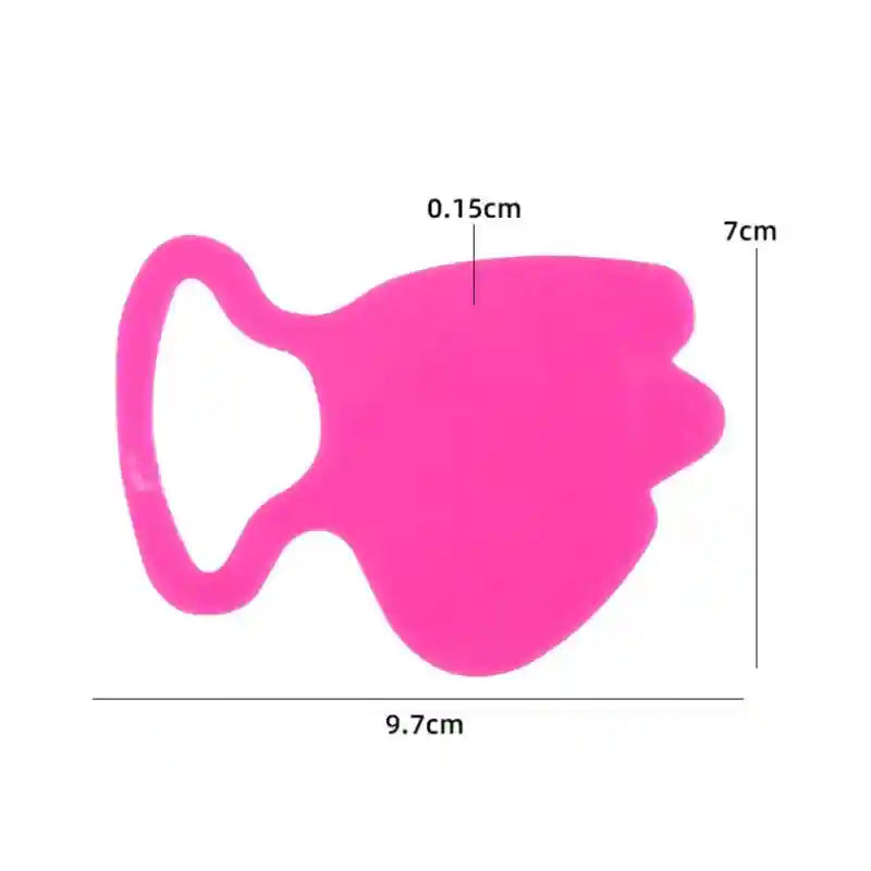 Bright pink, silicone facial anti-wrinkle patch with a loop handle, shown with 0.15cm, 7cm, and 9.7cm size labels.