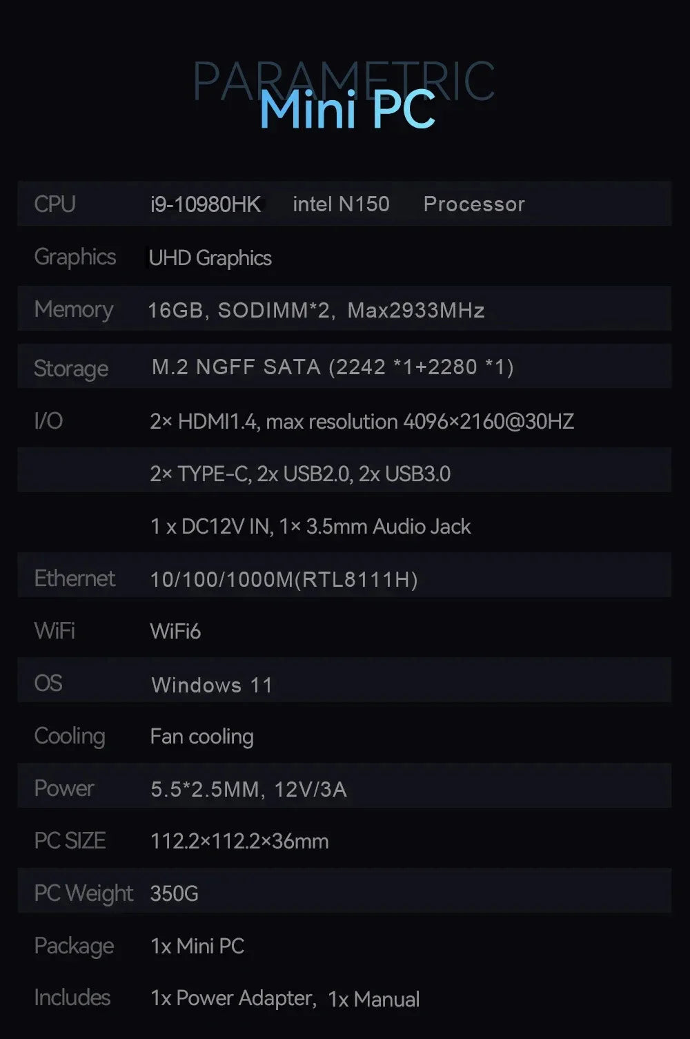 NEW MINI PC Windows 11 Intel Core i9 10980HK Intel N150 16GB 32GB RAM 1TB 2TB Mini Computer Dual WIFI 6 Mini Gaming Pc Desktop