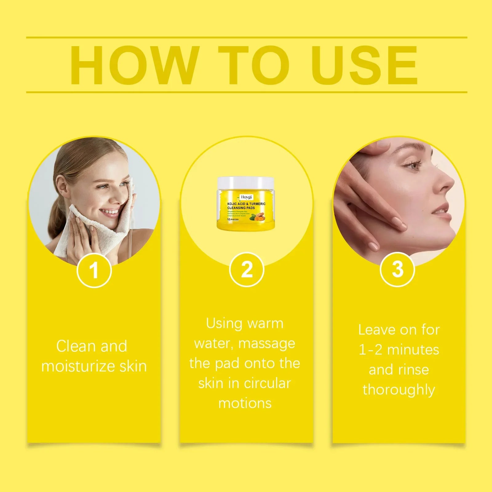 Turmeric Kojic Acid Cleansing Pads Exfoliating Pads Shrink Pores Removing Dead Skin Smooth Brightening Skin Face Cleansing