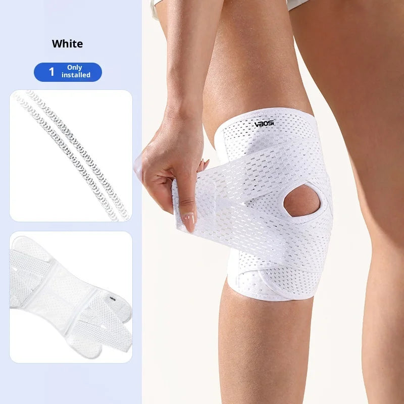 VBOSI Adjustable Breathable Knee Brace with Open Patella Compression Strap Sports Support for Running Gym Knee Pain Relief White