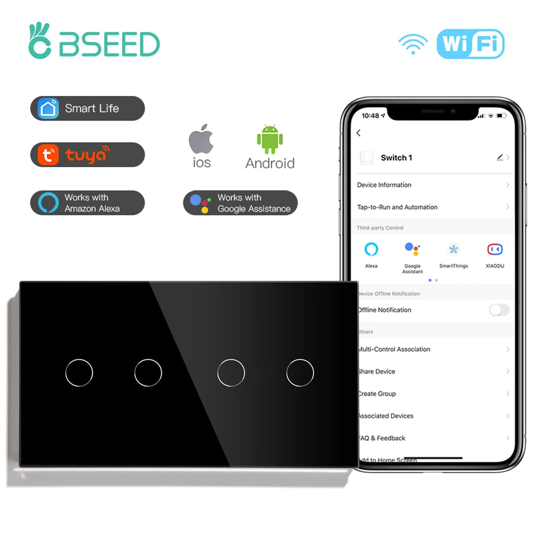 Wifi Smart Light Switch | 1-3 Gang Touch Control | Alexa & Google Compatible 2G 2G Switch EU standard Tidesmit