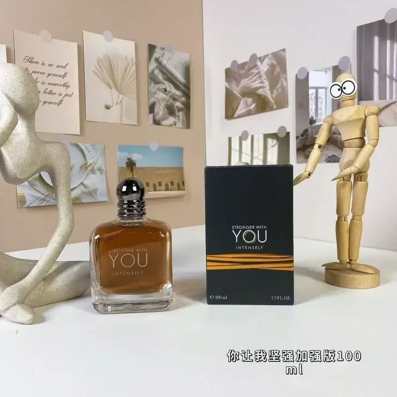 Emporio Armani Stronger With You Intensely 100ml EDP: Unisex long-lasting amber scent in a square glass bottle.
