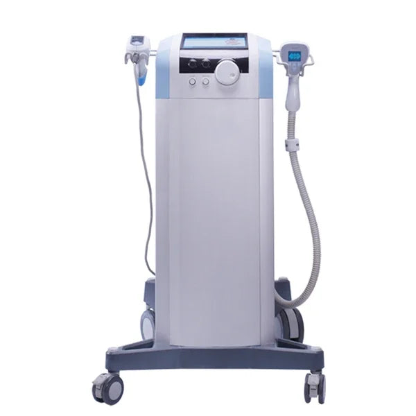 Ultra 360 body contouring and skin tightening machine with dual handles, digital screen, and mobile wheeled base.