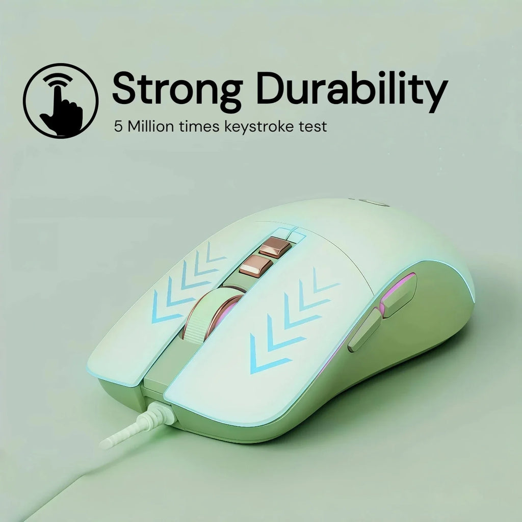 Silent Wired Mouse Aesthetic 2400 DPI Ergonomic USB Optical Computer Mouse for Women Girls Students Office Home Work Laptop PC MacBook Desktop Quiet Click Plug Play Cute Kawaii Mute Mice Sage Green Pink Beige Minimalist Desig