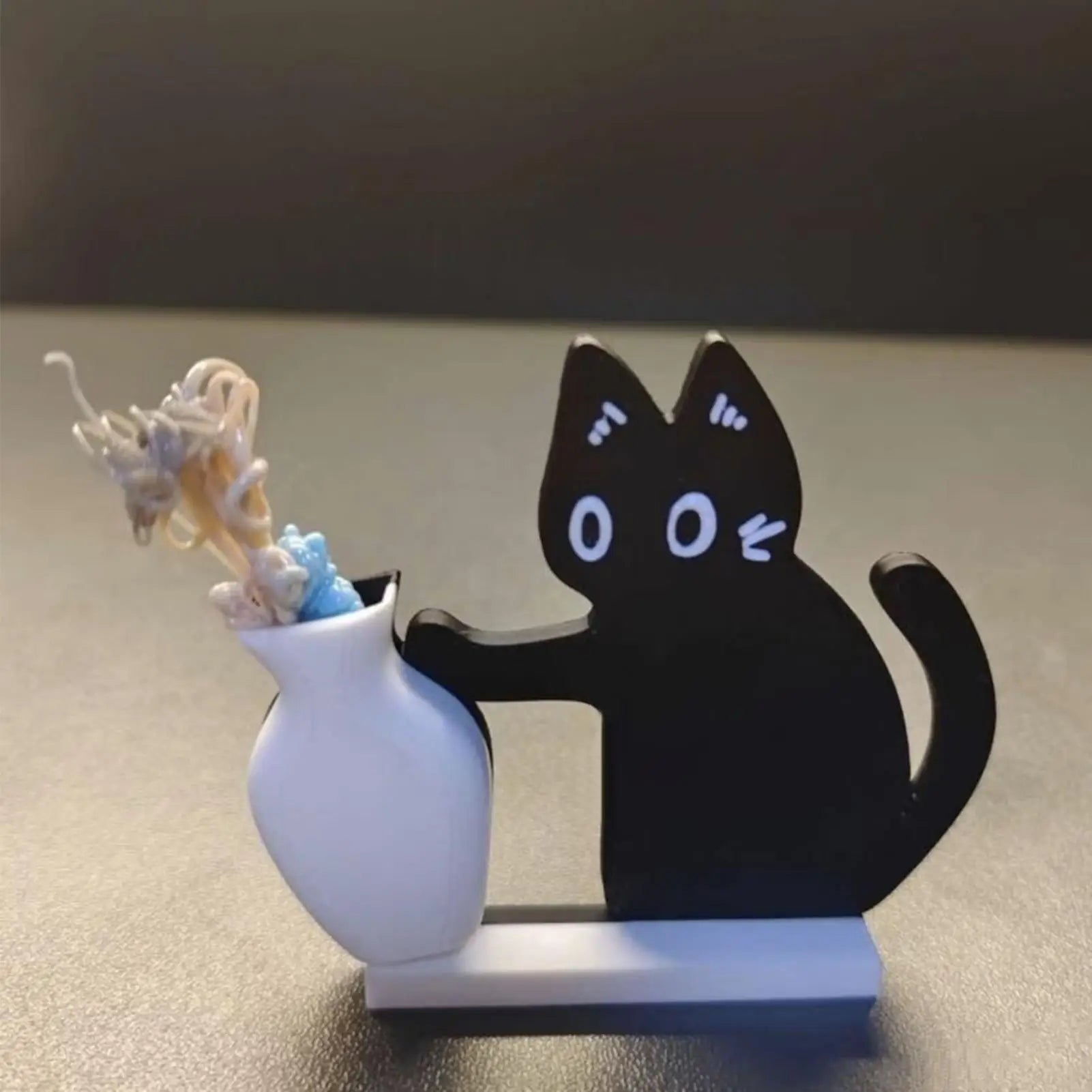Black cat memorial vase for whiskers. Cute magnetic pet loss keepsake decor to honor your cat with a lasting memory.