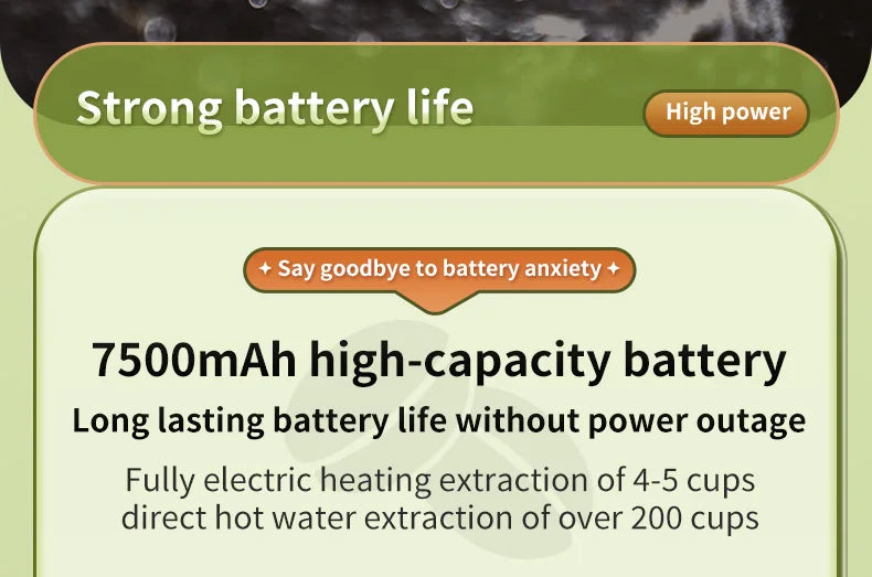 Portable coffee maker with 7500mAh high-capacity battery for 4-5 cups of electric heated extraction.