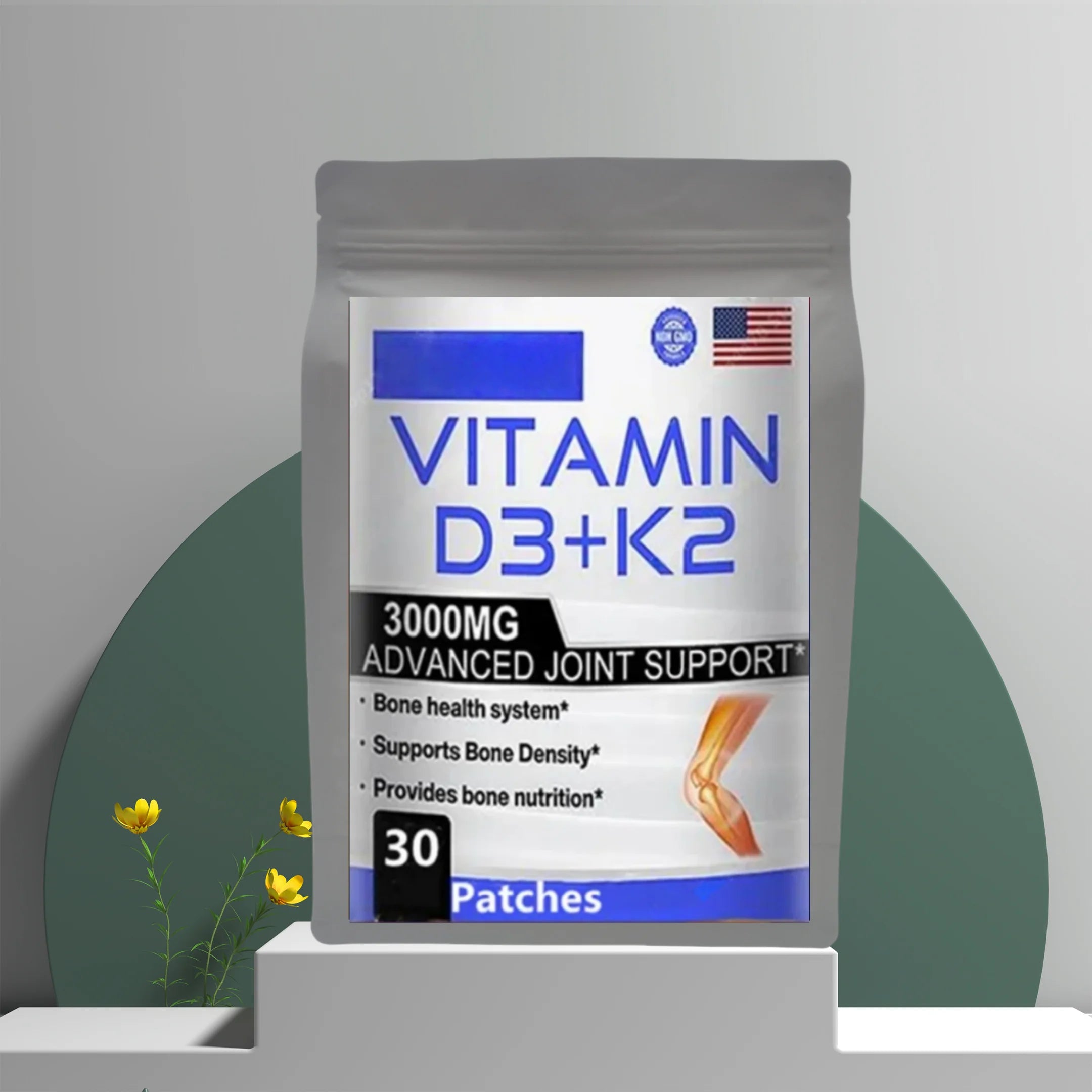 Tidesmit Vitamin D3+K2 patch for bone density, calcium absorption, and cardiovascular joint health support.