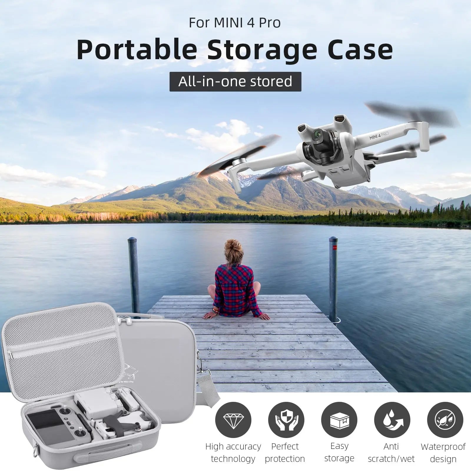 DJI Mini 4 Pro Carrying Case: Waterproof PU Storage Bag in Grey Tidesmit