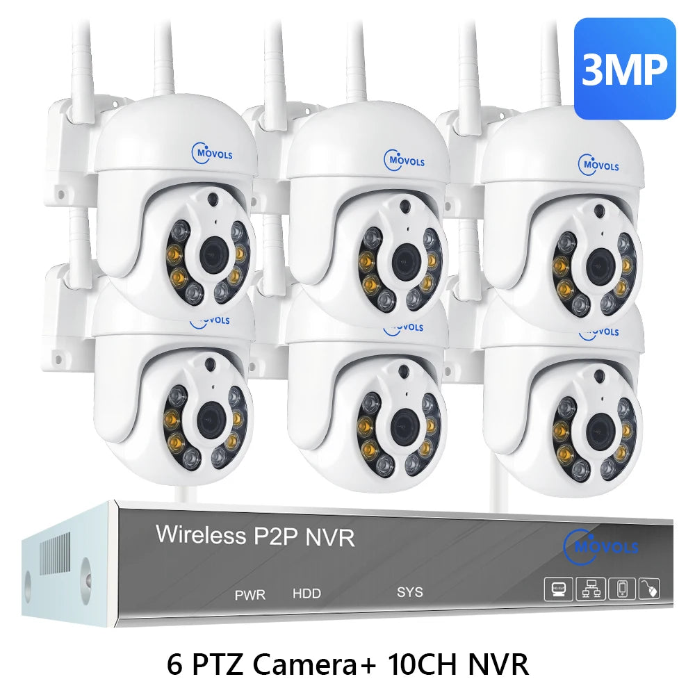 Movols H.265 3MP 5MP Wireless CCTV System Two Way Audio Waterproof PTZ WIFI IP Security Camera 10CH NVR Video Surveillance Kit
