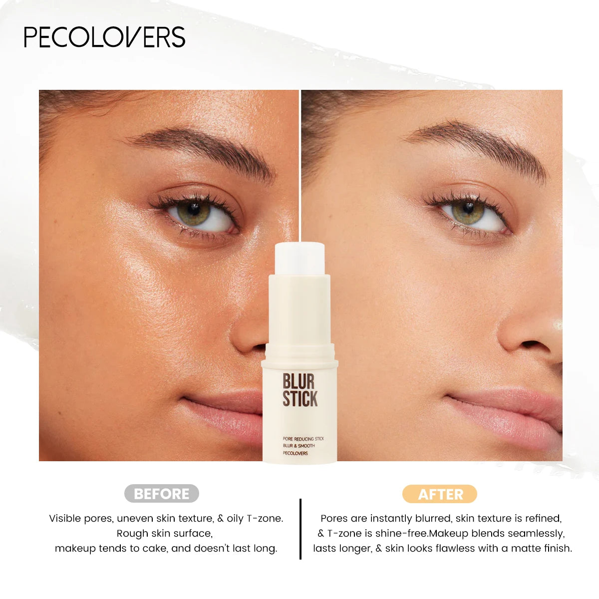 Tidesmit oil-control blur stick texture close-up showing long-lasting waterproof formula for flawless pore coverage
