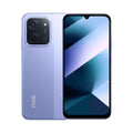 Light purple smartphone with a 50MP dual-camera module, a teardrop notch screen, and a flat-edge design.