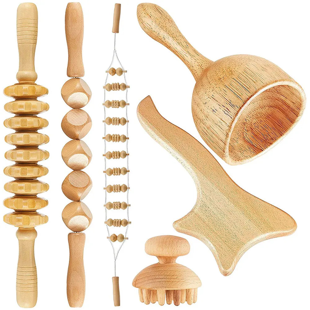 Wood Therapy Massage Tool - 6-Piece Lymphatic Drainage Recovery Set Fascia Gun 6Pcs-Set Massager Tidesmit