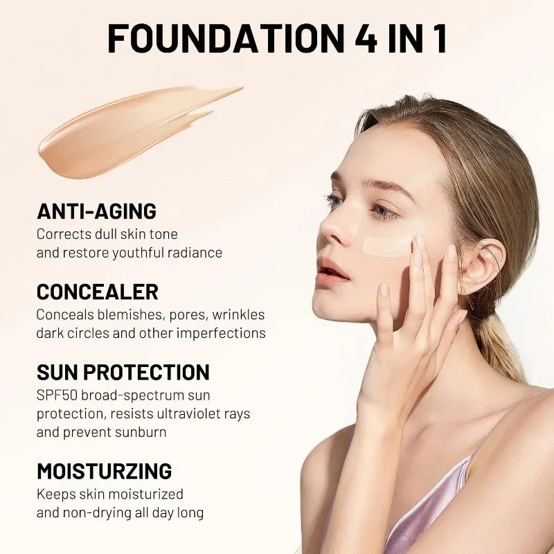 Tidesmit 4 in 1 hydrating liquid foundation with SPF 50 plus full coverage waterproof face makeup texture close-up