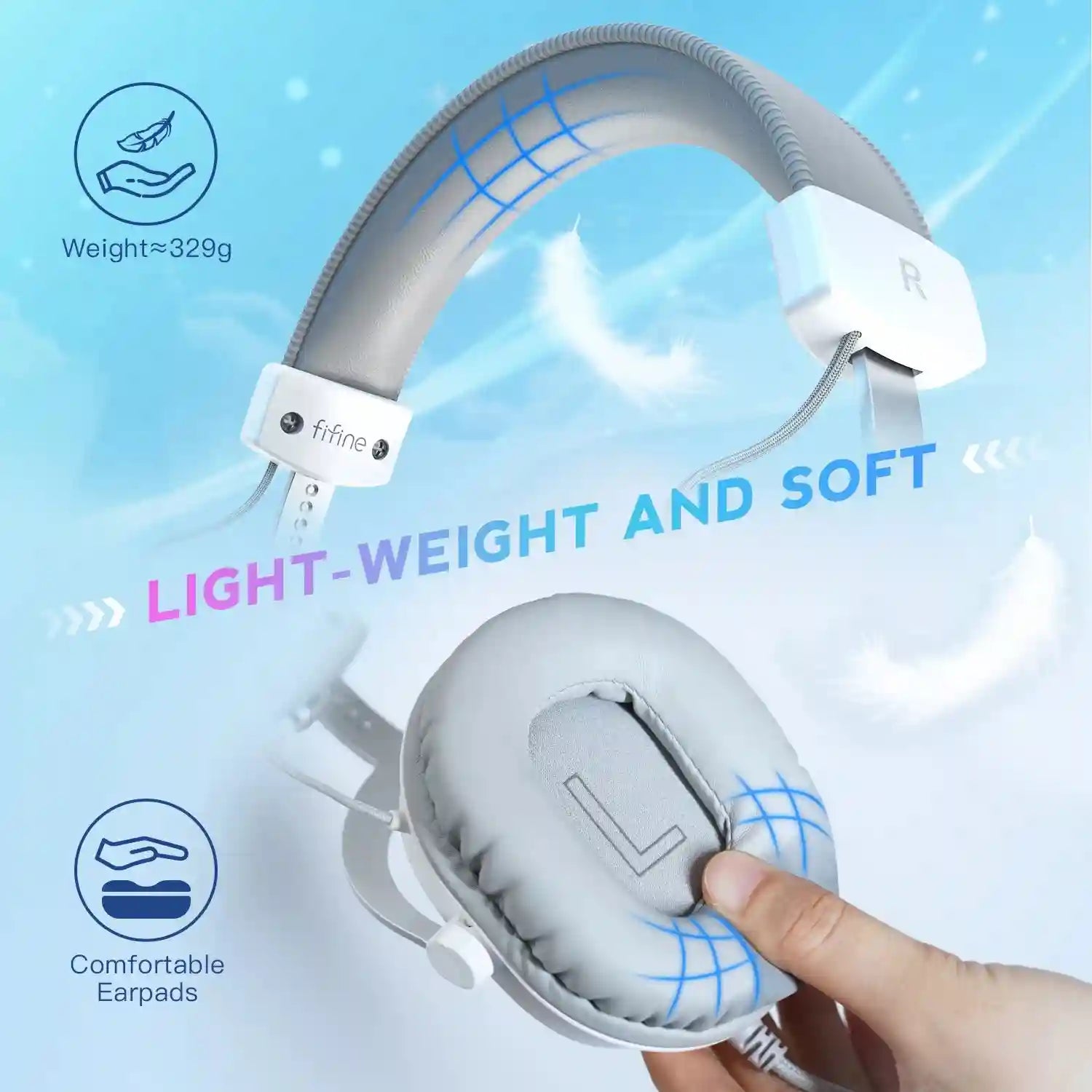 USB Gaming Headset 7.1 Surround Sound Wired Over-Ear PC PS5 White Tidesmit