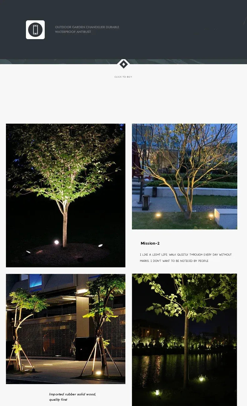 Set of outdoor LED landscape spike spot lights with black round heads on stakes