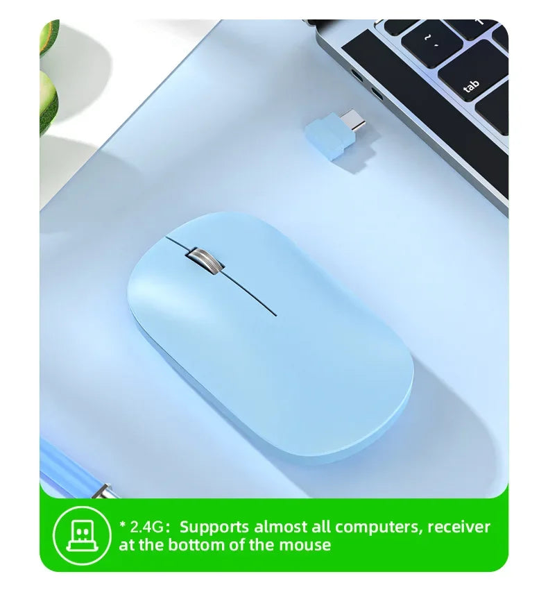 2.4G Wireless Mouse Type-C Rechargeable Bluetooth Mouse 1600DPI Silent Click Portable Office Game No-Noise Mice for PC Laptop