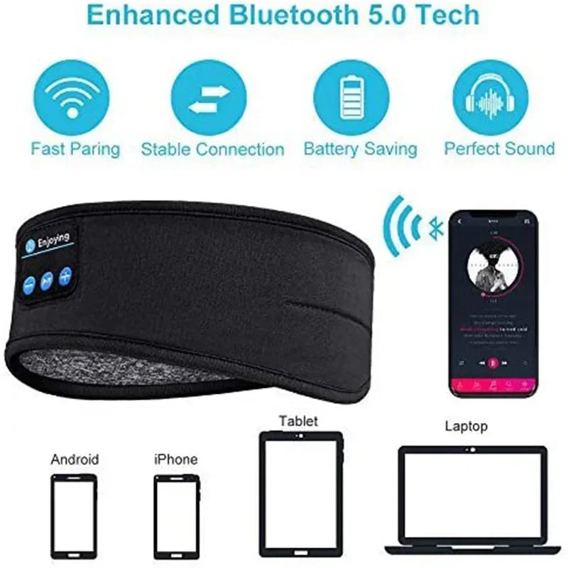 Bluetooth Sleep Headband - Soft Wireless Music Mask for Sleeping Tidesmit
