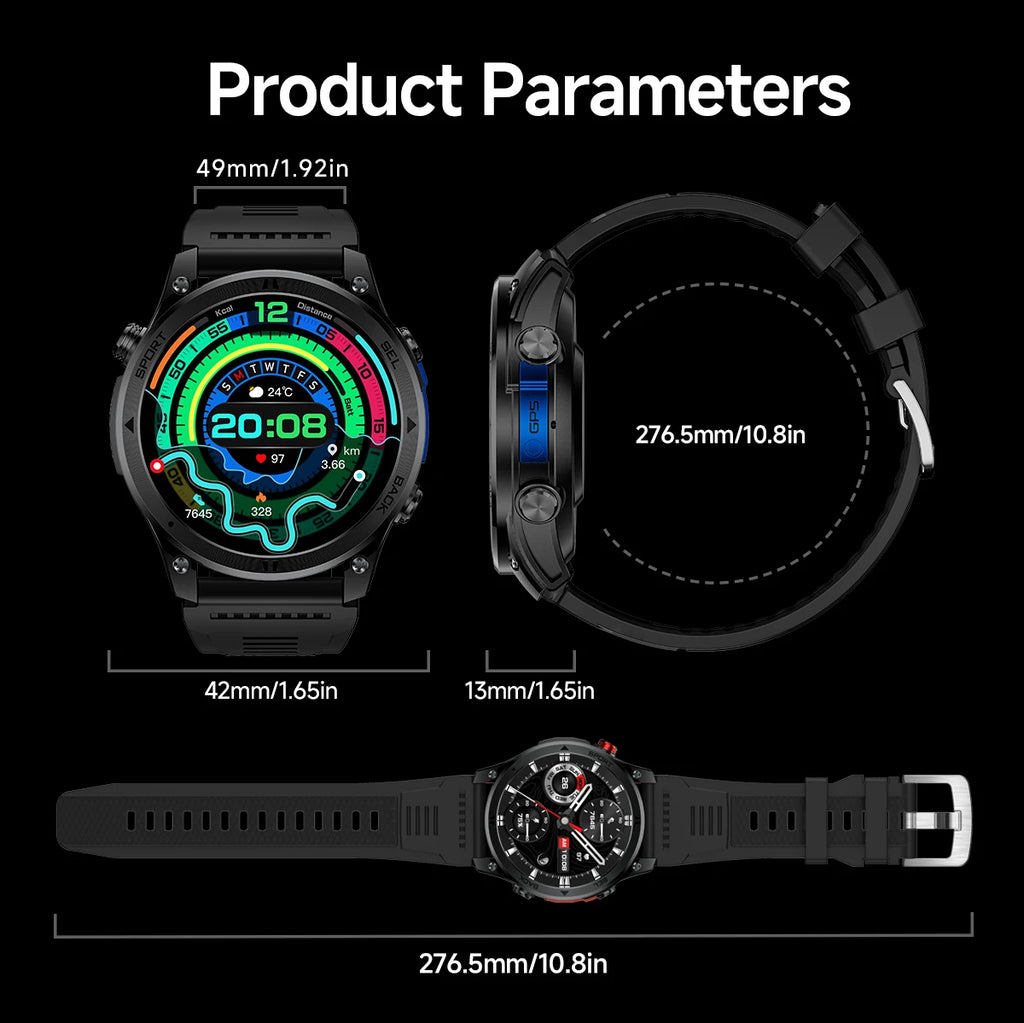LIGE New Global Hiking Smart Watch 1.46''HD Screen 530mAh Battery GPS Path Track Outdoor Sport Fitness Waterproof Smartwatch Men