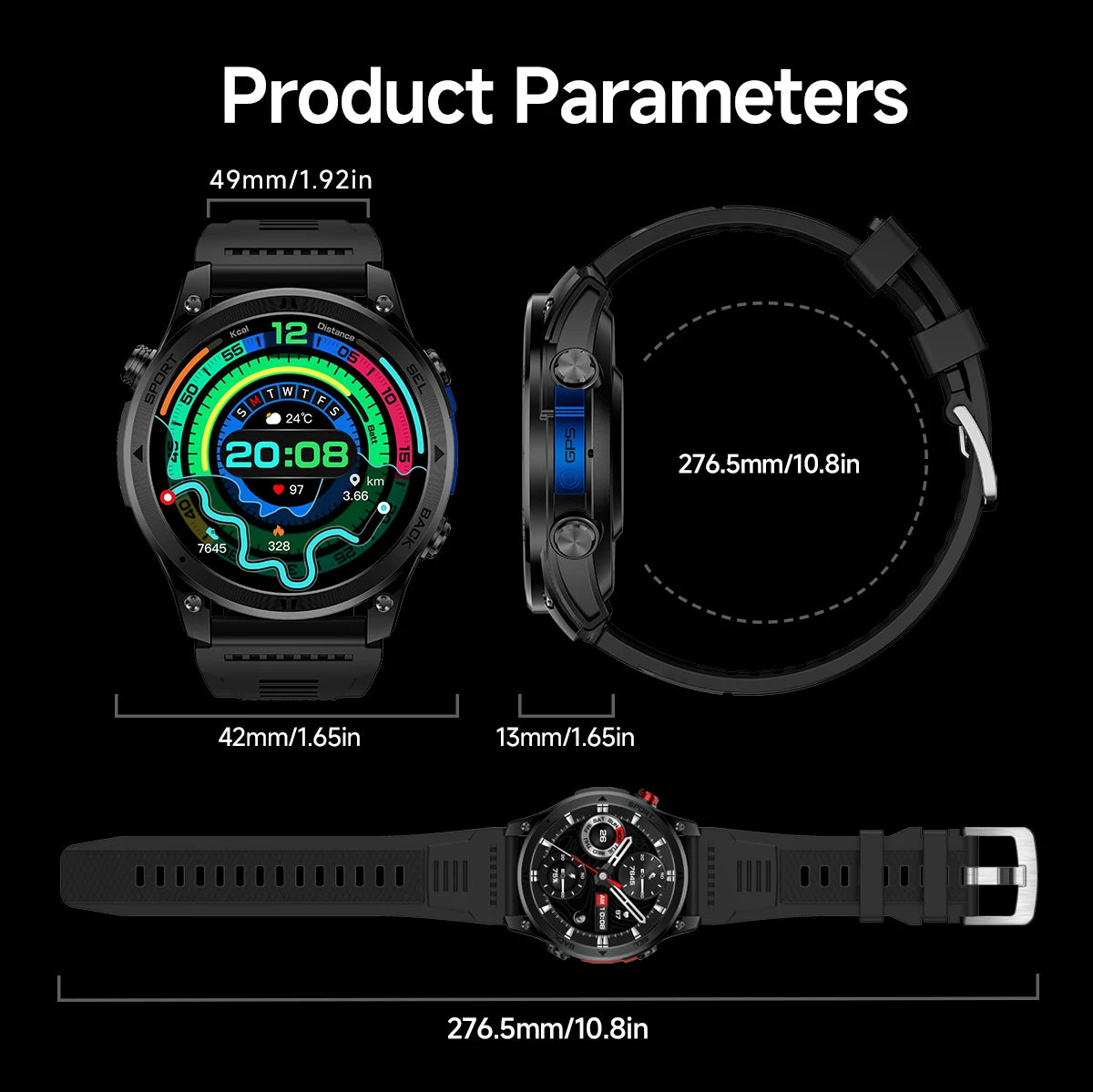 LIGE New Global Hiking Smart Watch 1.46''HD Screen 530mAh Battery GPS Path Track Outdoor Sport Fitness Waterproof Smartwatch Men