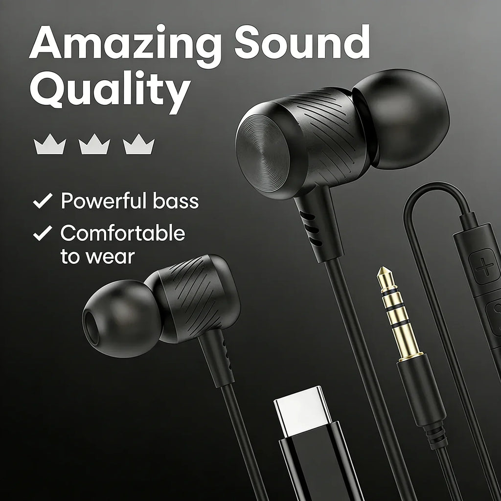 Wired Metal In-Ear Headphones with Mic by Tidesmit - 6 Variants Tidesmit