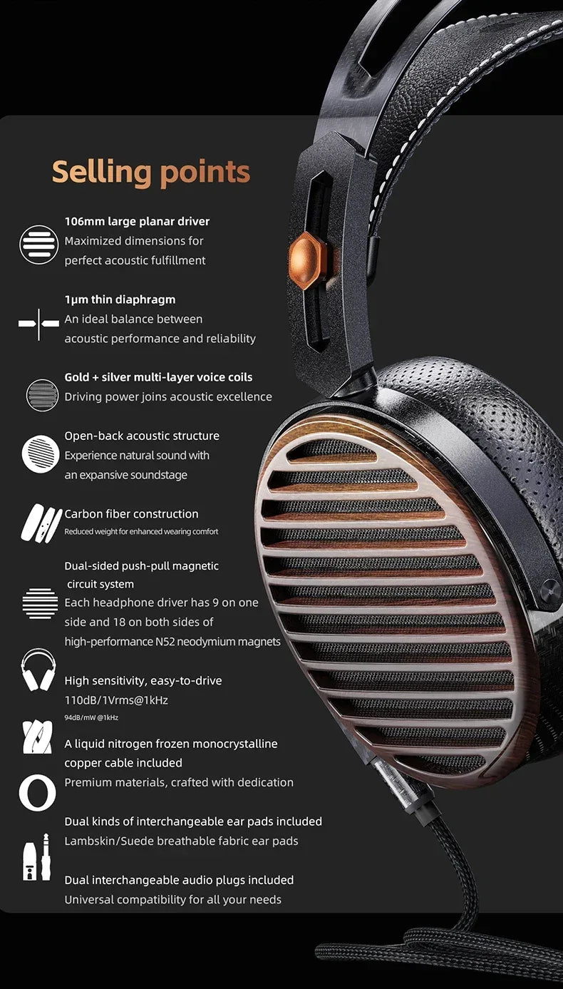 FiiO FT7 Planar Open-Back Headphones 106mm Driver - Tidesmit Tidesmit