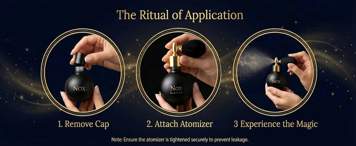 MINISO x Harry Potter Nox unisex EDP. Black round bottle with atomizer spray. Long-lasting woody floral perfume gift.