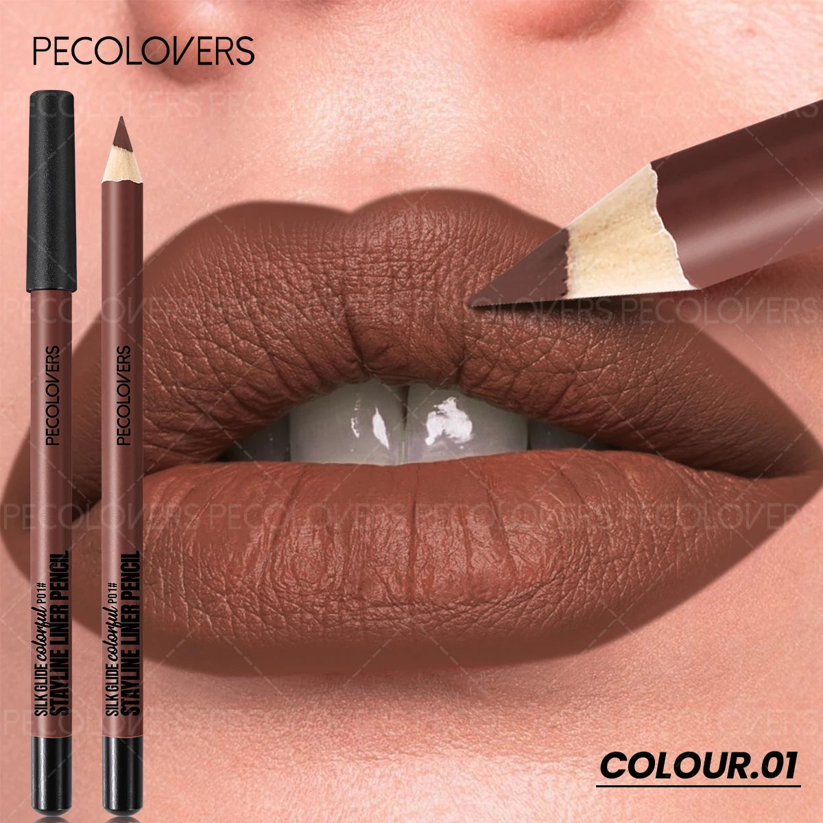 Long-lasting waterproof brown matte lip liner pencil for precise, smooth lip makeup application.