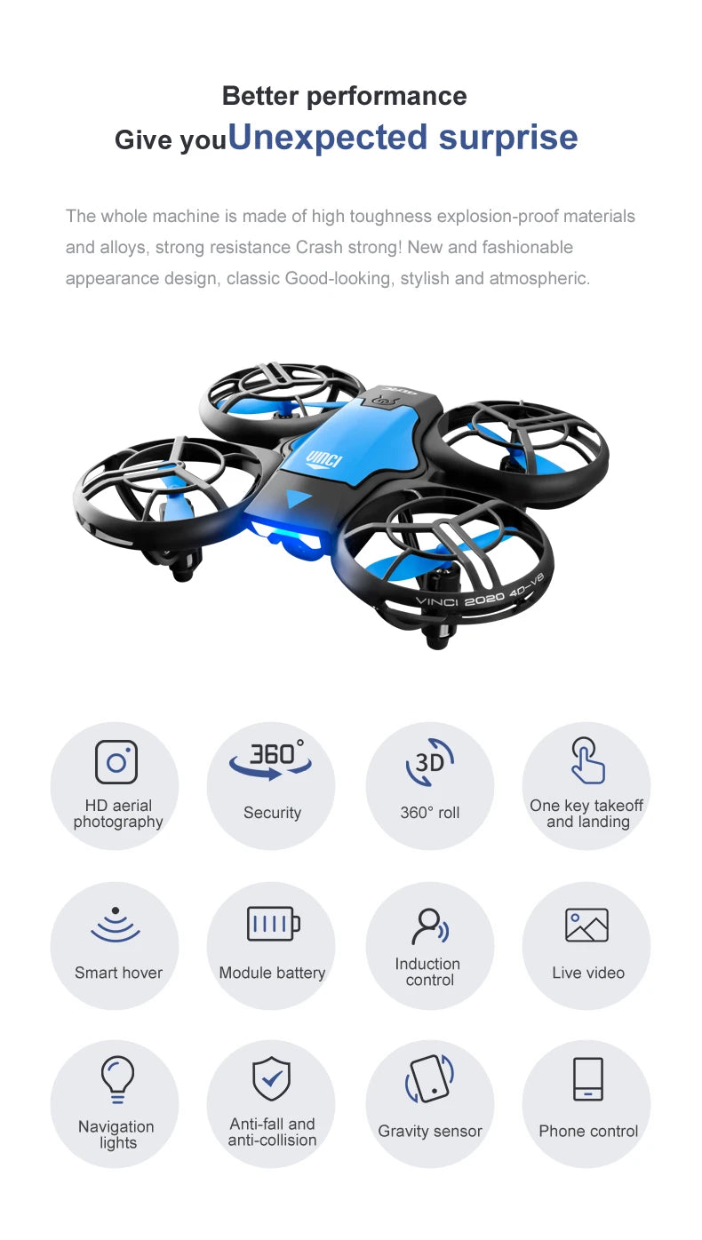 4K Camera Drone for Kids - Gesture Control Foldable Quadcopter Blue Tidesmit