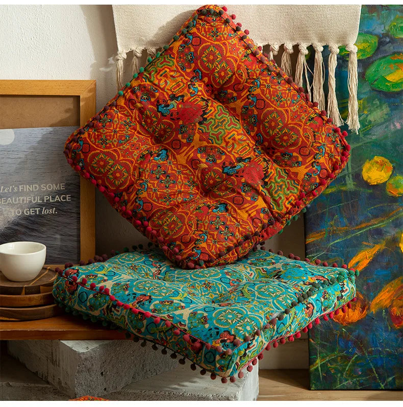 Bohemian Style Thickened Cotton Linen Cushion for Ground Lazy People with Moroccan Window Tatami Mat Pillow Puff Cushion That