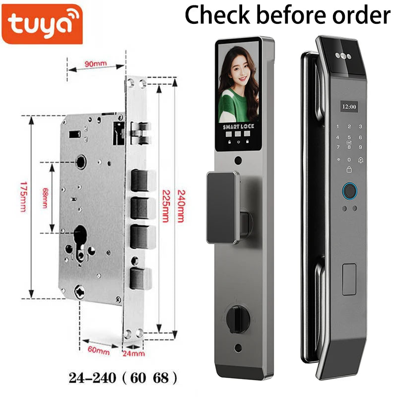 Tuya 3D Face Real-time Intercom Smart Door Lock Biometric Electronic Security Camera Intelligent Fingerprint Password Key Unlock