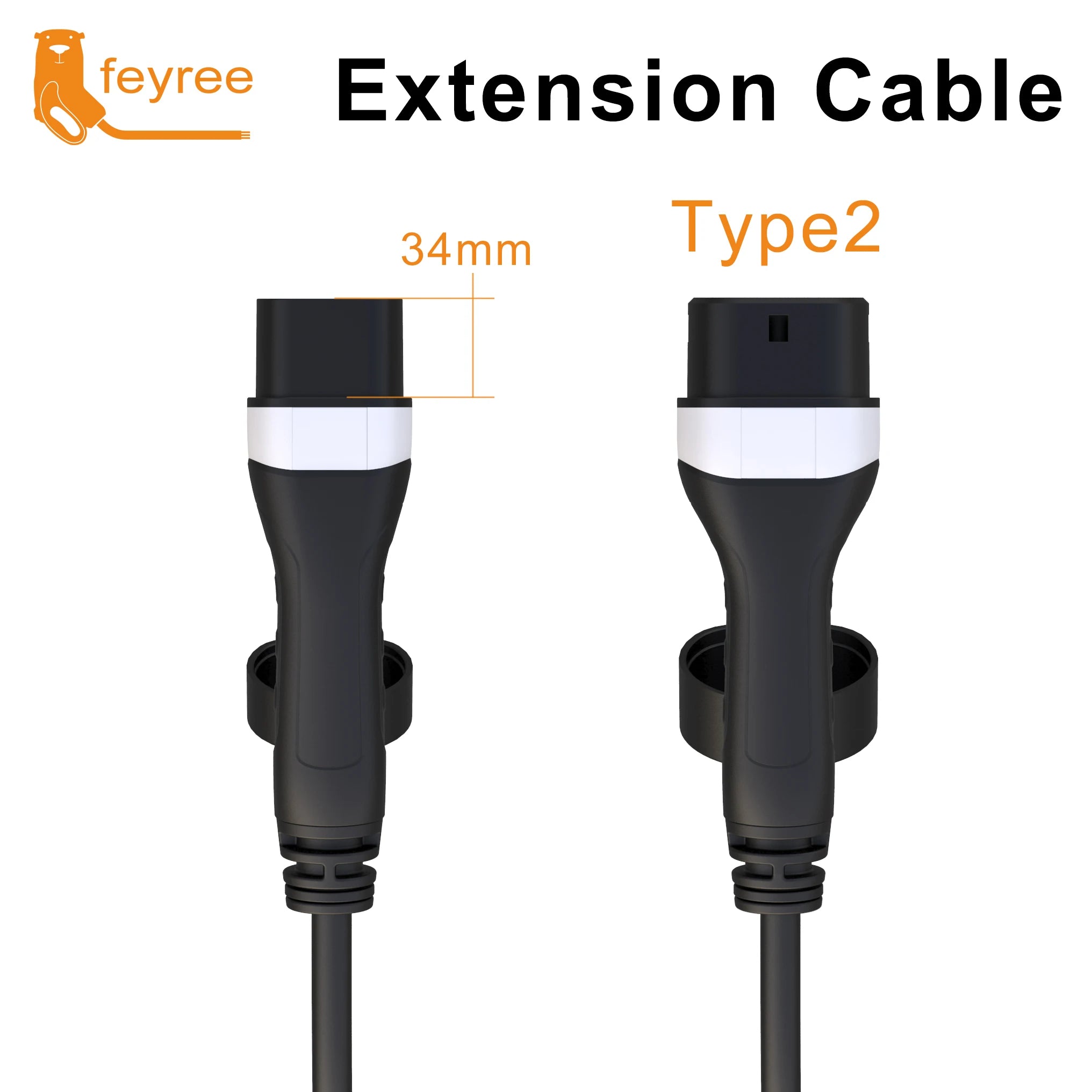feyree EV Charger Extension Cable 5m Type2 Female to Male Plug 4kW/8kW/11kW/22kW for Electric Vehicle Cord EVSE Charging Station