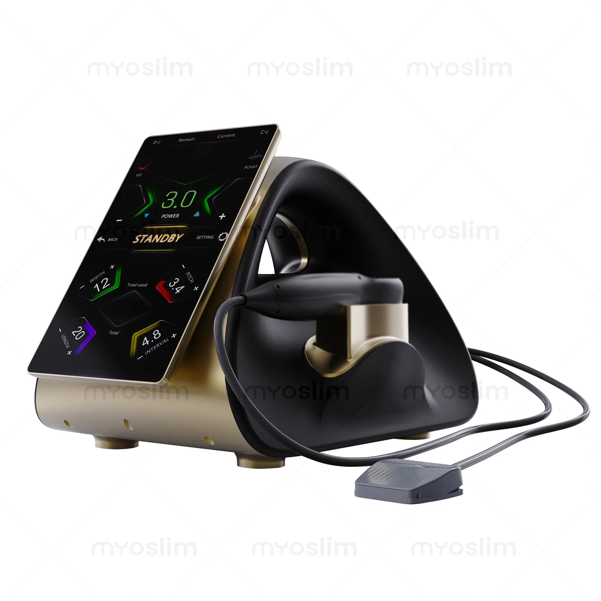 22D MAX HIFU beauty machine for facial tightening and fat reduction with gold and black touch screen control console.