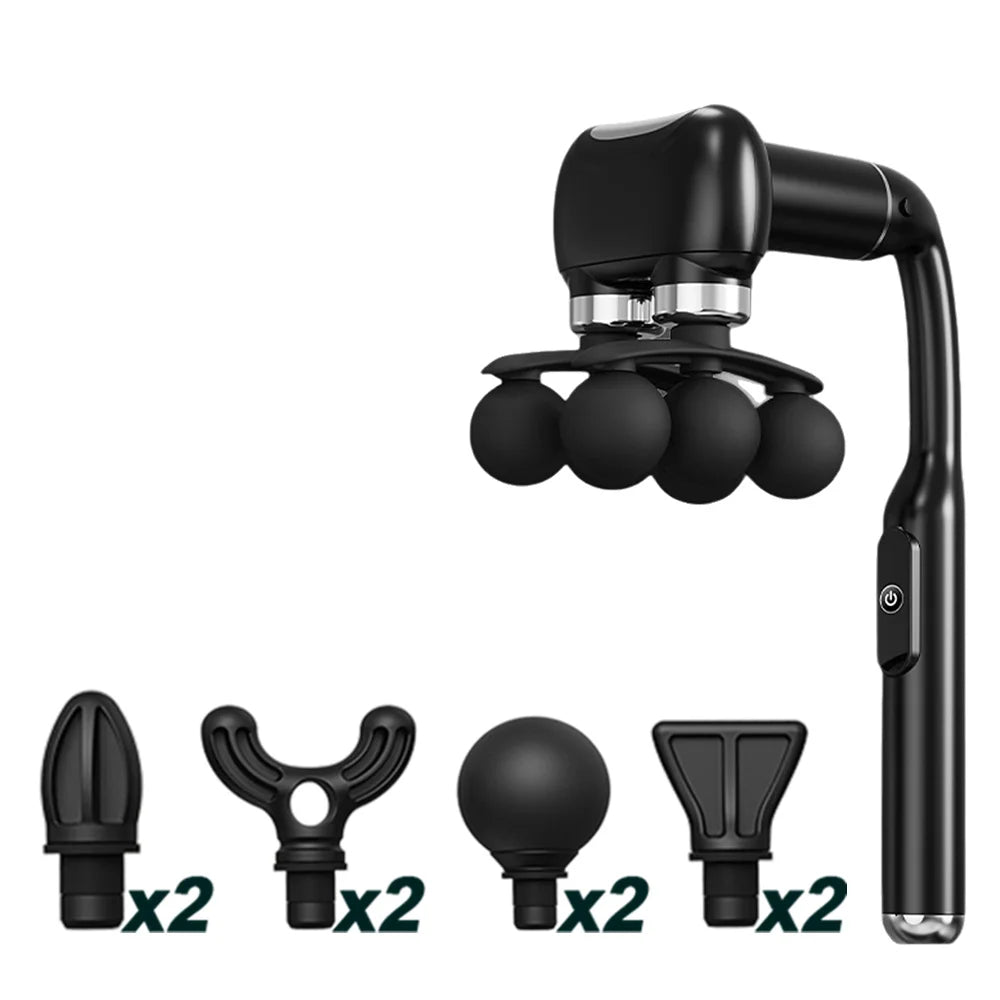 Fascia Massage Gun - 6-Head Deep Tissue Muscle Relief Device Back Massage Instrument Black Tidesmit