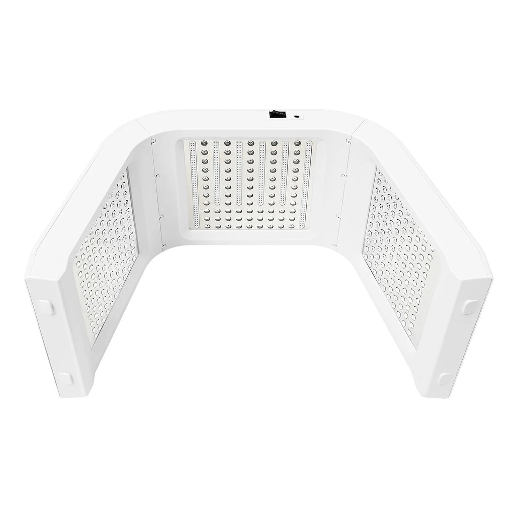 U-shaped white LED red light therapy panel with three foldable panels for targeted facial or body skincare.