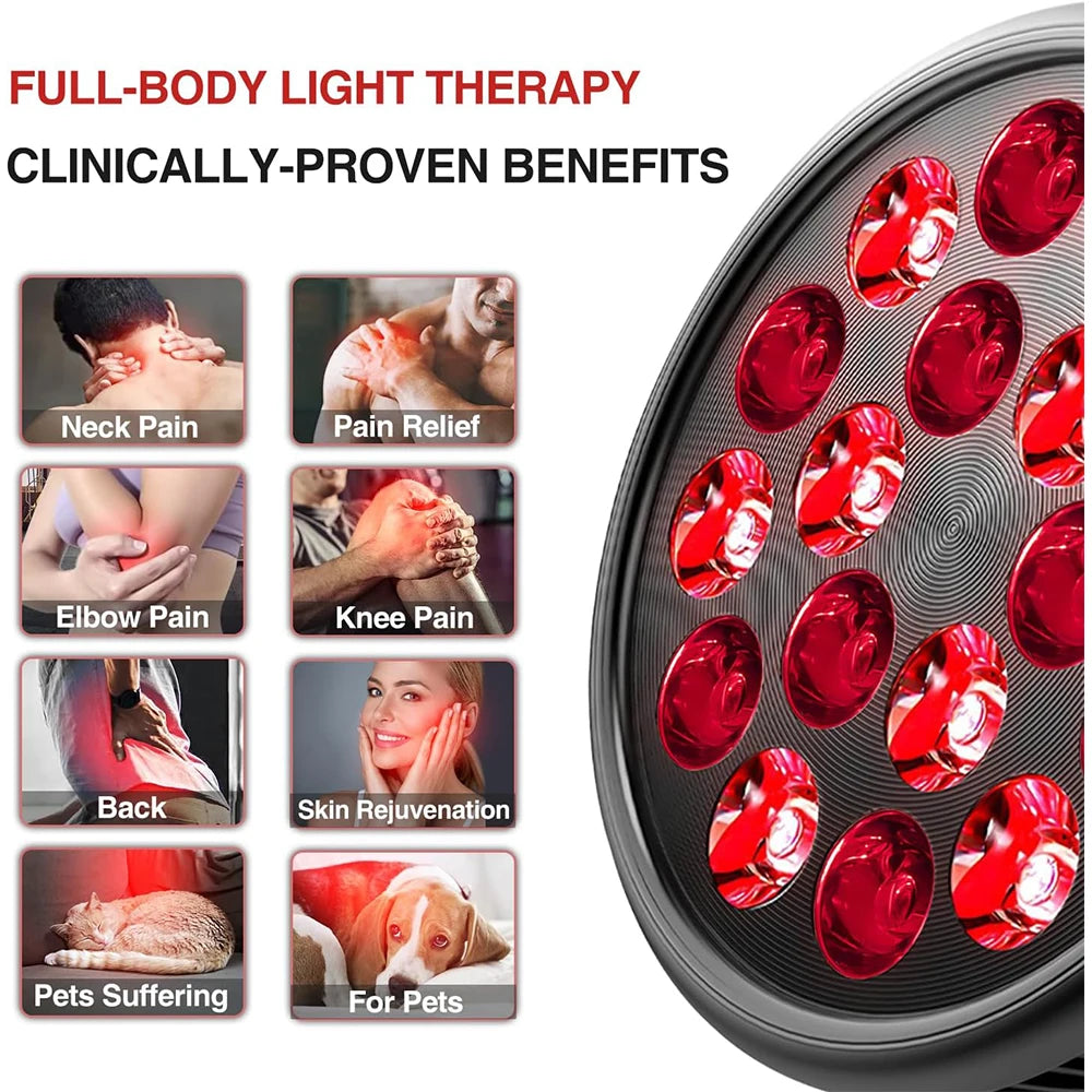 Red Light Therapy Lamp with Holder 300° Adjustable Clamp 660nm&850nm Infrared Combo Bulb for Skin Care Pain Relief and Recovery