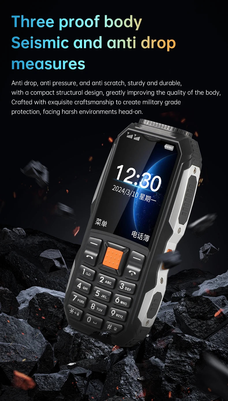 Durable Small Size Mini Rugged Outdoor Mobile Phone Push Button Battery FM Quick Dial Long Standby Two Flashlight Lound Sound