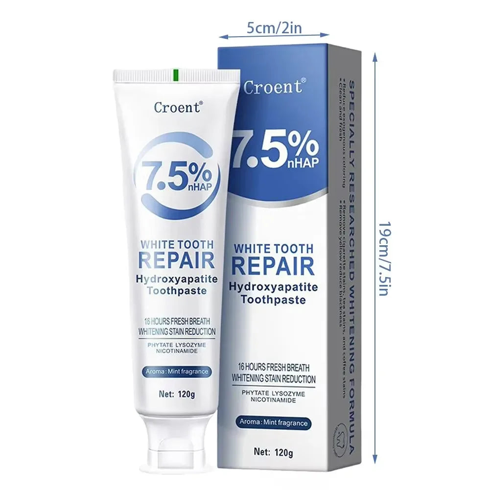 Tidesmit hydroxyapatite whitening toothpaste for plaque removal, stain whitening, and healthy gums.