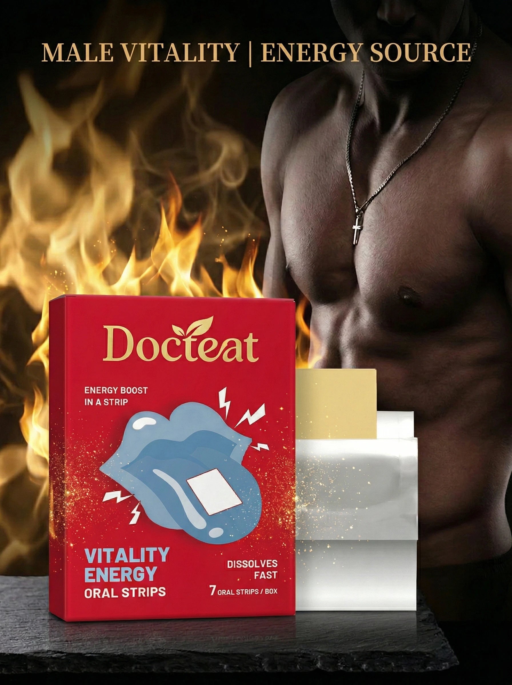 Tidesmit Men's Vitality Energy soluble oral strips for enhanced body energy and mild daily performance support.