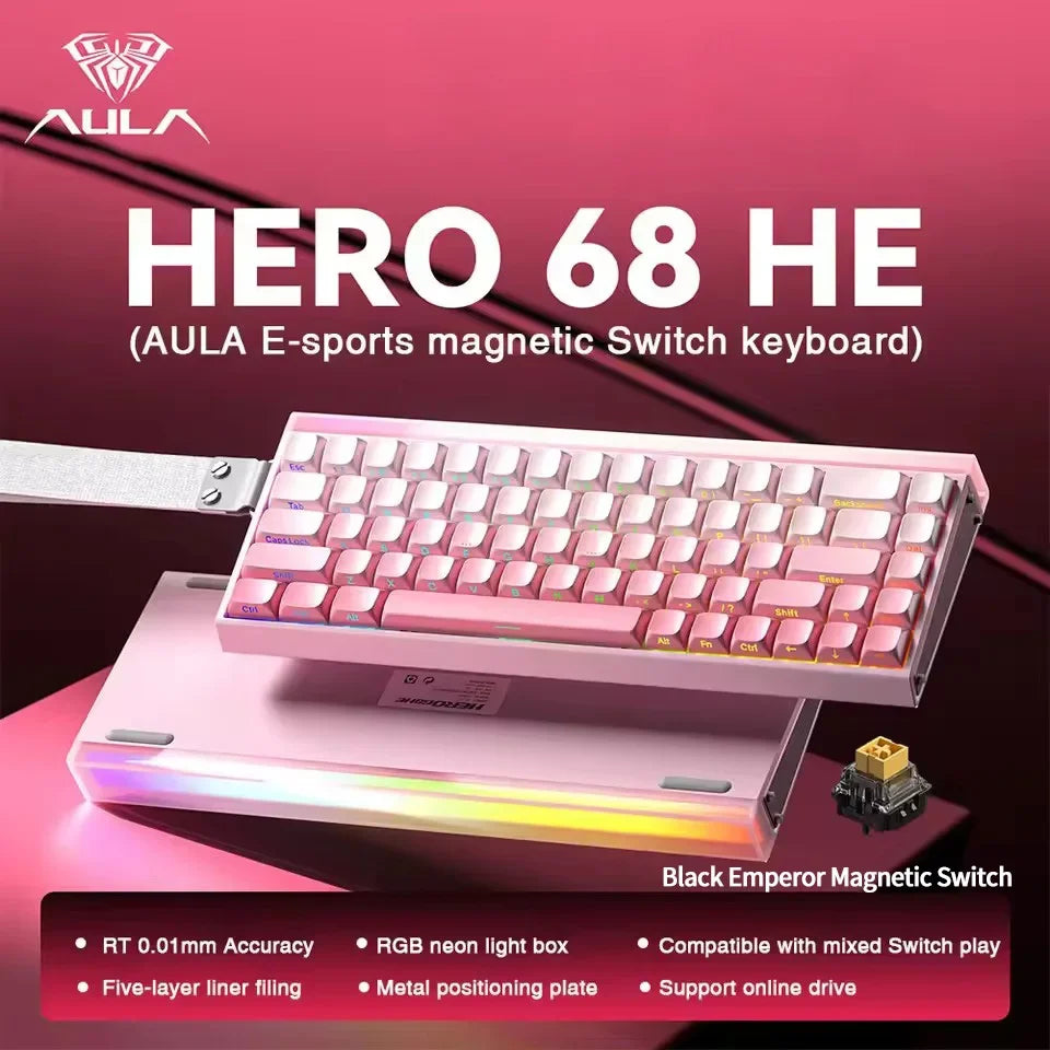 AULA HERO 68 HE E-sports Gaming Magnetic Switch Keyboard 60% Wired RGB Hot Swap 8K Return Rate Custom Mechanical Keyboard